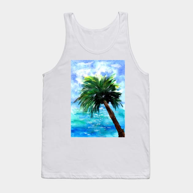 Blue Ocean and Green Palm Tree Tank Top by ZeichenbloQ